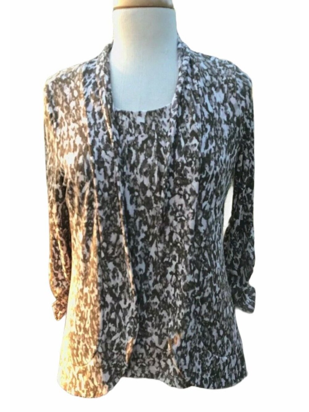 Chico's Easywear Twin 2 PC Set Jacket Size 0/1 Shell Slinky Leopard Brown Pink - Picture 12 of 12